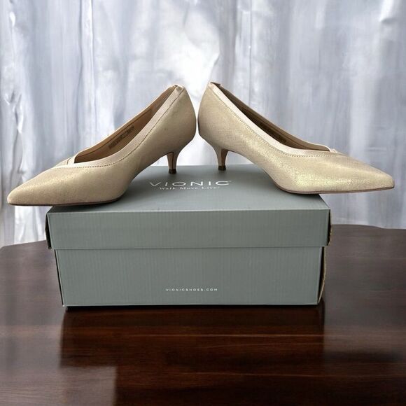 Vionic Shoes - Vionic Women's Champagne Shimmer Pointed Toe Kitten Heels